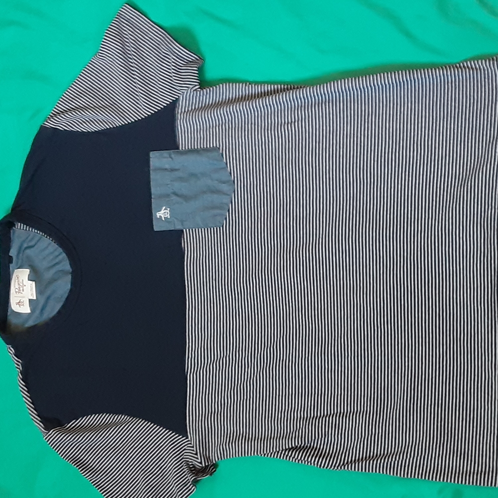 Penguin short sleeve blue and white striped shirt ,xl - Picture 1 of 9